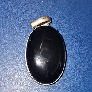 Oval Black Agate Pendant in Sterling Setting